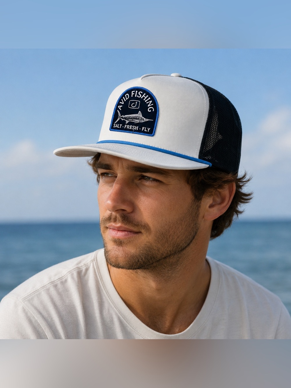 AVID Fishing Salt Fresh Fly Performance Rope Trucker Hat Snapback White New